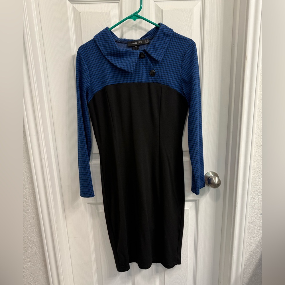 Chic Long Sleeve Dress in Blue and Black